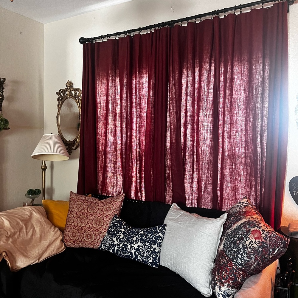 Restoration Hardware Deep Red Curtains Henna 100% linen set of 2 panels